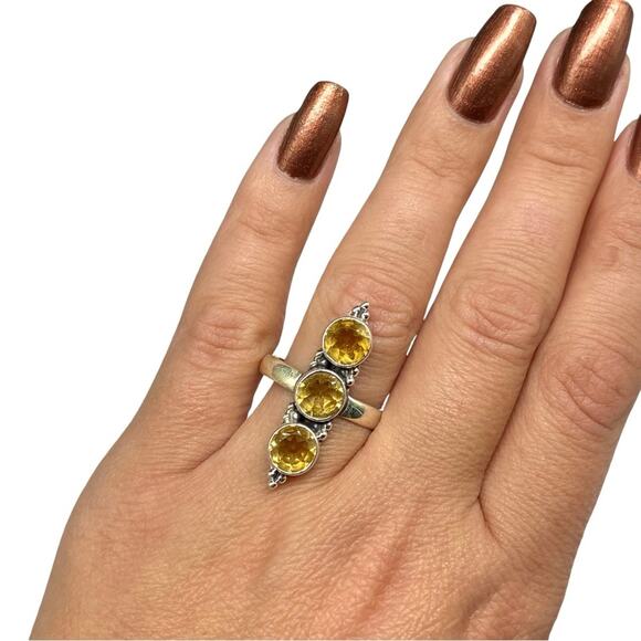 Citrine Ring Size 9 Solid 925 Sterling Silver Natural Genuine Multi Stone Yellow - Picture 4 of 7